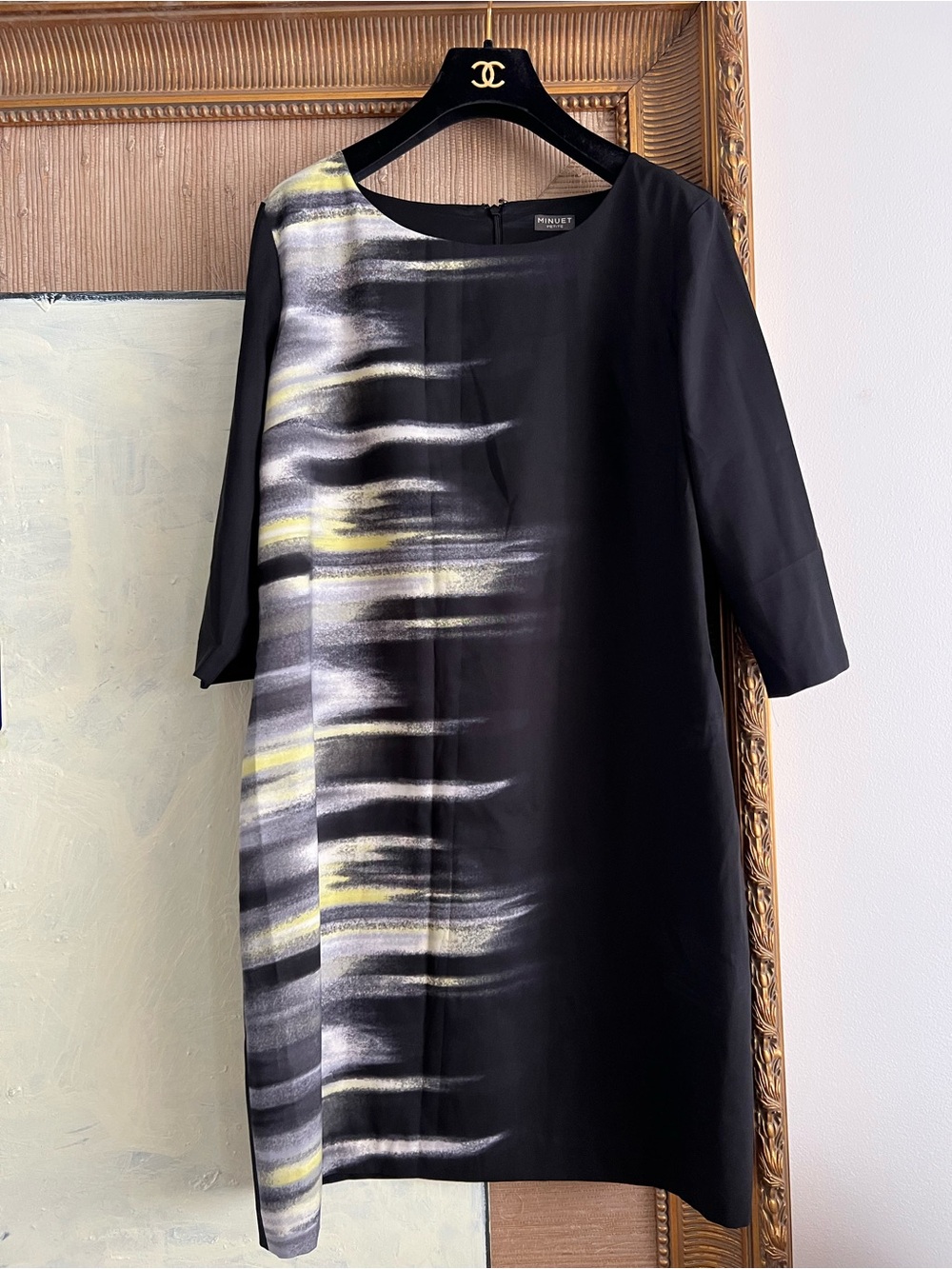 Minuet Petite Black Dress with Subtle Light Stripe Accent
